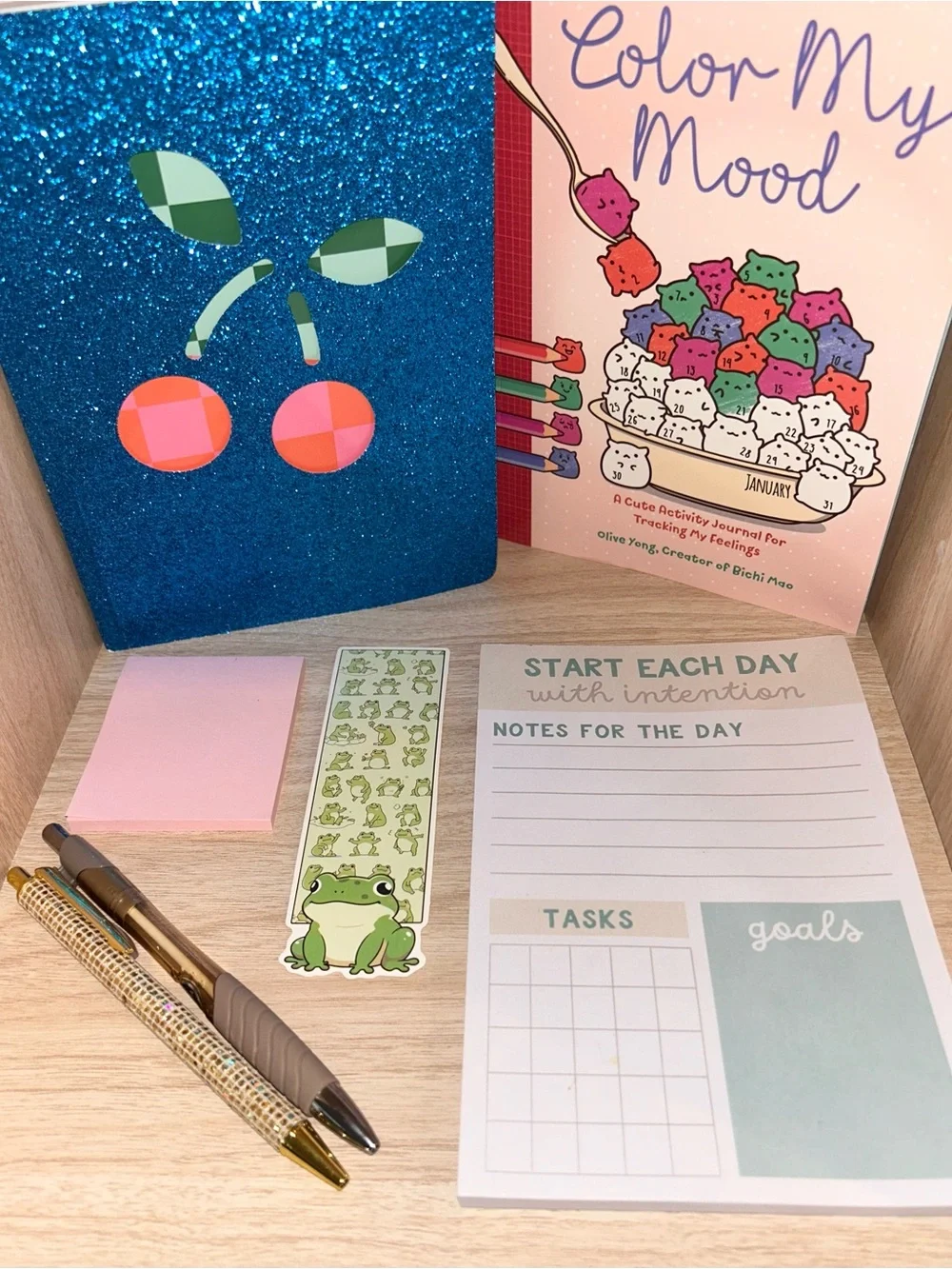 Cute Girly Cherry Journaling Bundle - Mood Tracker Coloring and Journal
